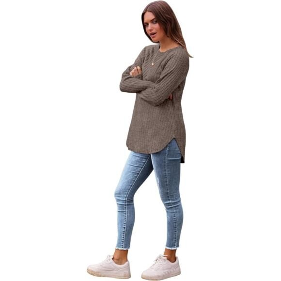 Curved Hem Tunic Top - Loose Fit Long Sleeve Pullover for Fall - Picture 3 of 6